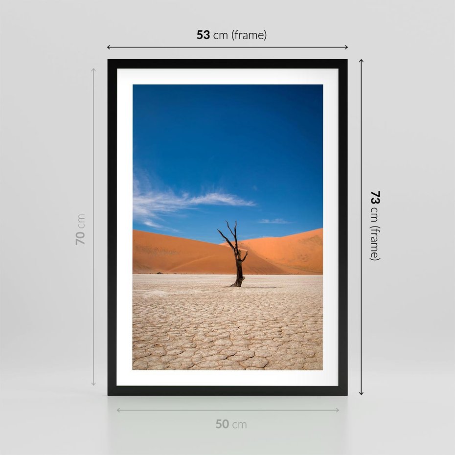 Plakat w ramie 50x70 - Słońce i Suche Drzewo - pustynia, suche - rama czarna