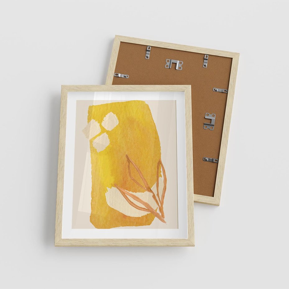 Plakat w ramie 40x50 - Kolorowe Marzenia - abstrakcyjna żółta plama, akwarela - rama drewno