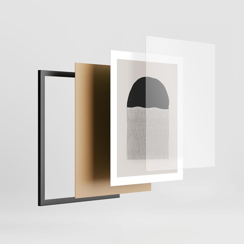 Plakat w ramie 30x40 - Wewnętrzne Widzenia - abstrakcyjna kompozycja, półkole - rama czarna