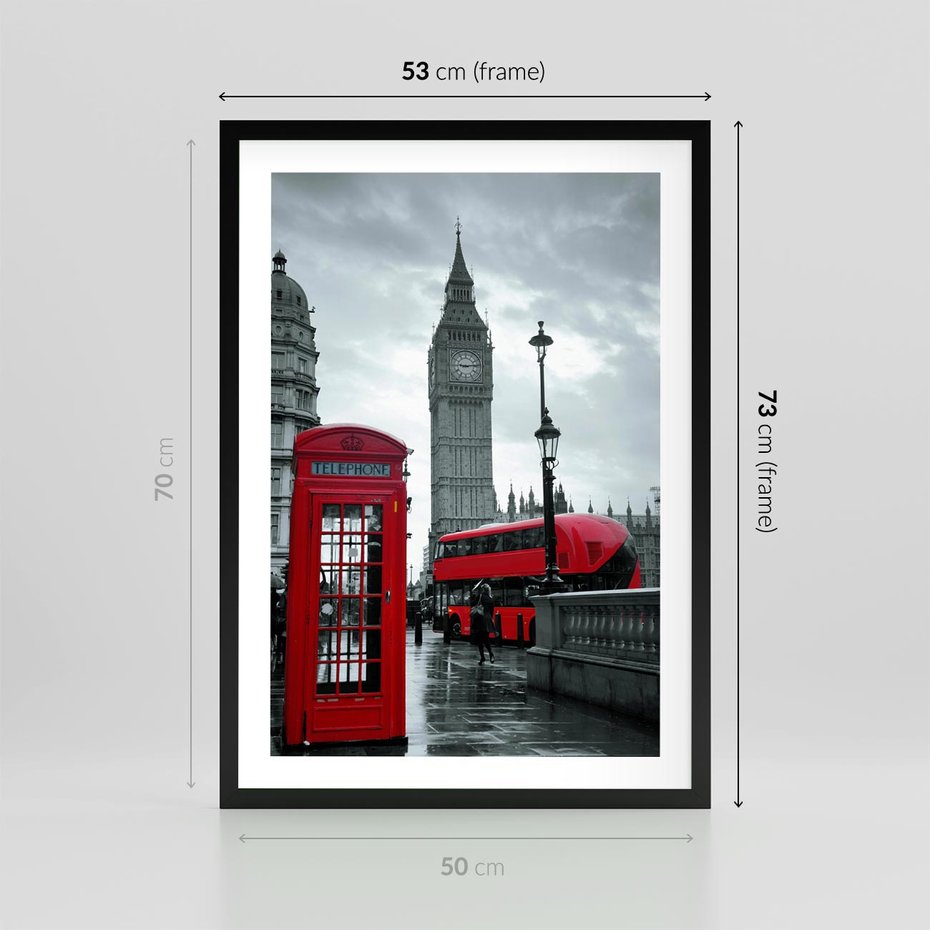 Plakat w ramie 50x70 - Uliczka z charakterystyczną budką w Londynie - Londyn, budka - rama czarna