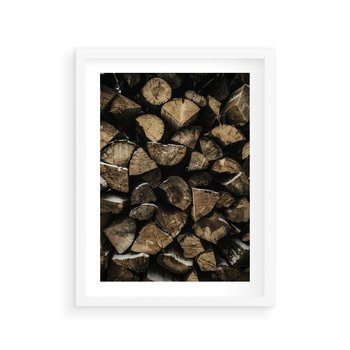 Plakat w ramie 30x40 - Piękno Prostej Formy - drewno, kłody - rama biała