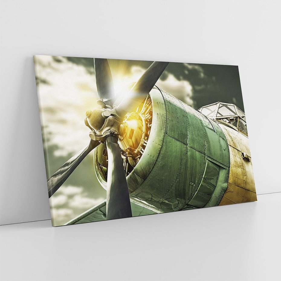 Obraz na płótnie 70x50 - Symbole wojskowych czasów - samolot, śmigło