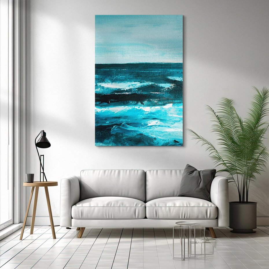 Obraz na płótnie 50x70 - Burza Nad Granatowym Oceanem - piękny marynistyczny obraz olejny, wzburzone ciemne morze