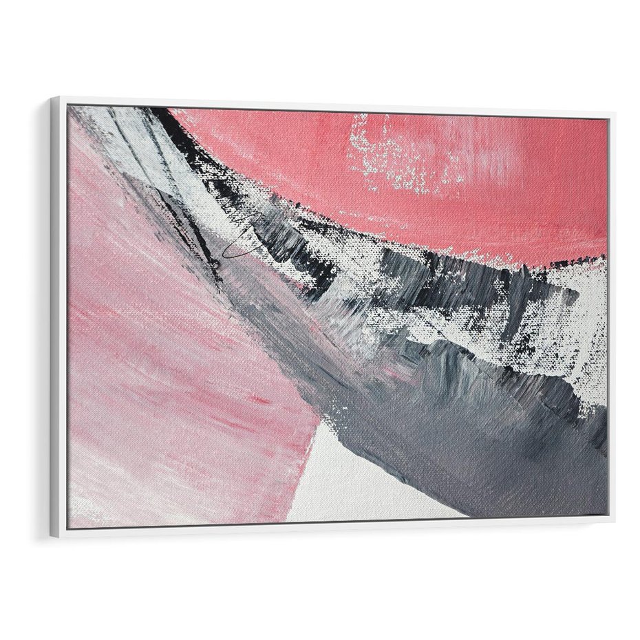 Obraz w ramie 120x80 - Kontrastujący Ruch Emocji - abstrakcyjne pasy farby, kolory róż szary czarny - rama biała