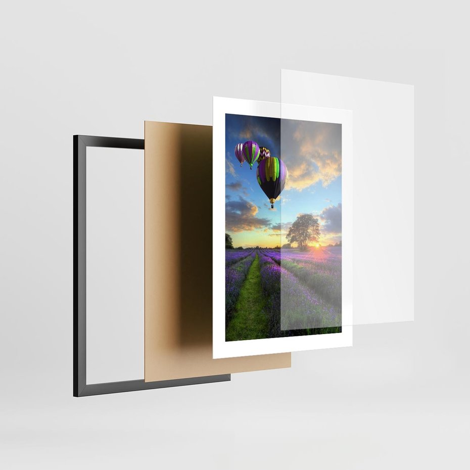 Plakat w ramie 30x40 - Lawendowe Marzenia - lawenda, balony - rama czarna