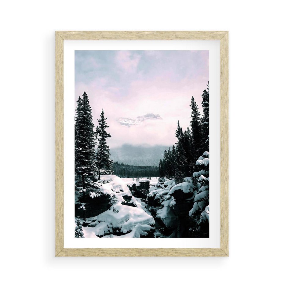 Plakat w ramie 50x70 - Zimowe Góry - zimowy krajobraz, góry - rama drewno