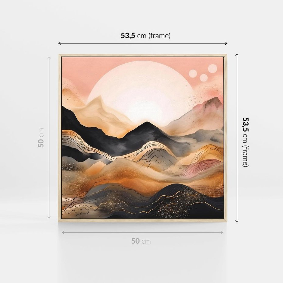 Obraz w ramie 50x50 - Grafika Zachodu - nowoczesna grafika, odcienie pastelowe - rama drewno