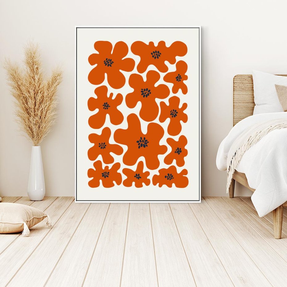 Obraz w ramie 70x100 - Wibracje Przestrzeni - abstrakcyjne czerwone kwiaty, kompozycja - rama biała