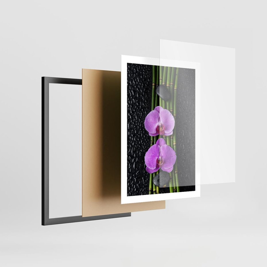 Plakat w ramie 50x70 - Japońskie Spa w Otoczeniu Storczyków - storczyk, spa - rama czarna