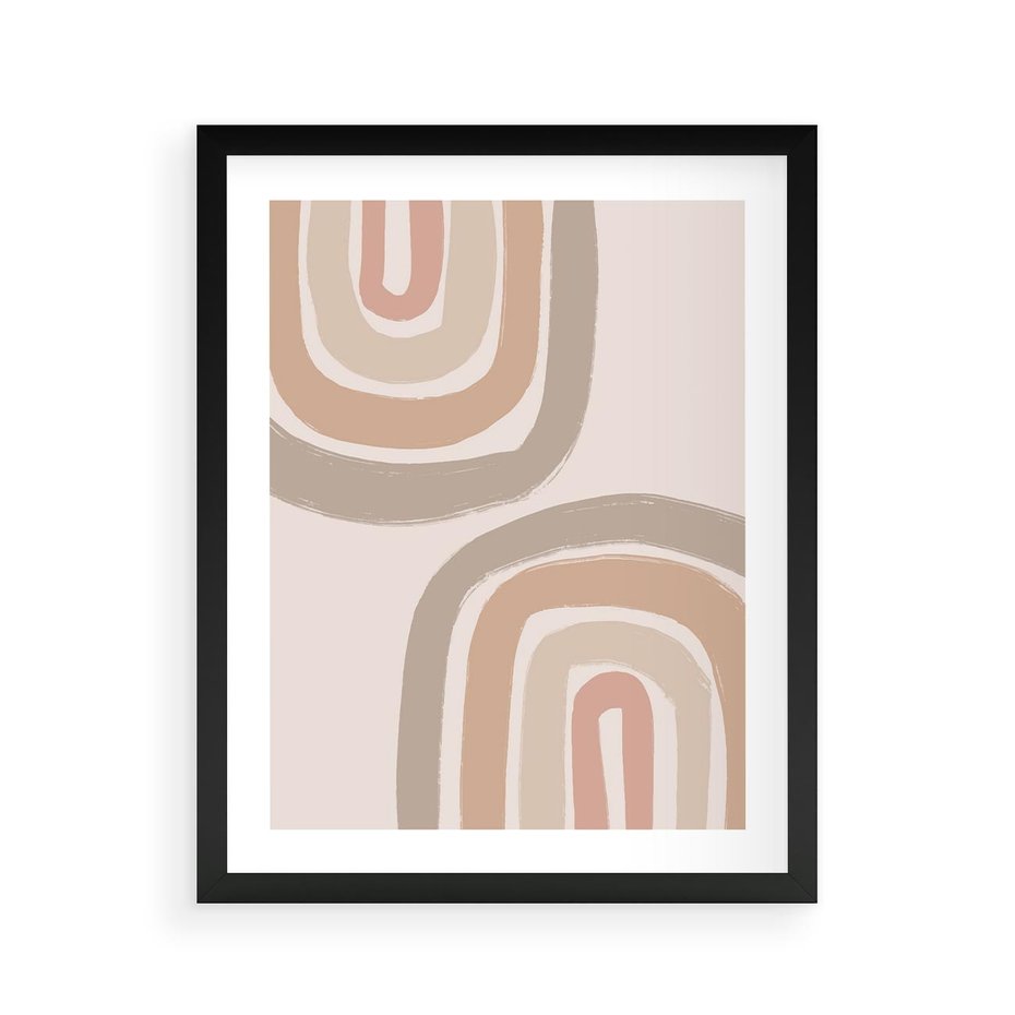 Plakat w ramie 40x50 - Migotliwe Tęczowe Przestrzenie - abstakcyjne tęcze, delikatne odcienie beżu - rama czarna
