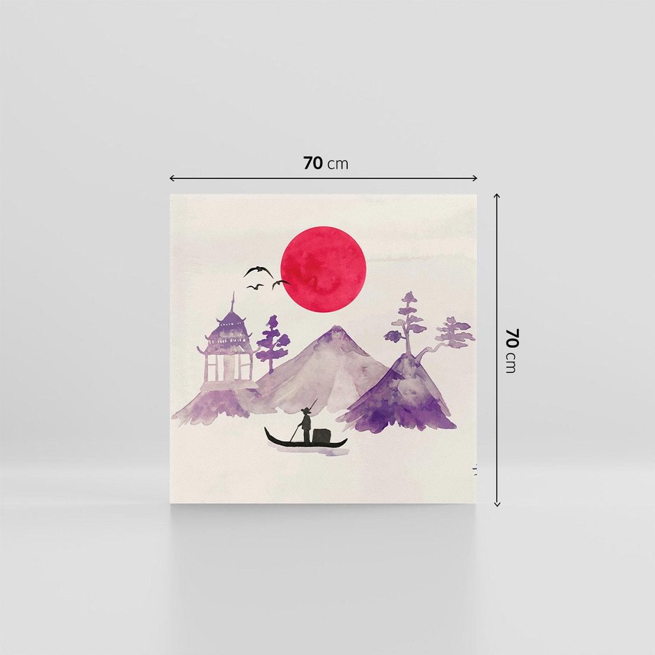 Obraz na płótnie 70x70 - Odbicie Słońca - japońska sztuka, akwarela