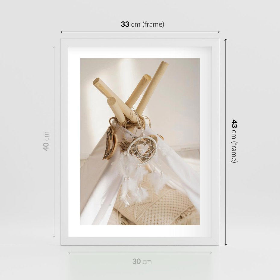Plakat w ramie 30x40 - Oaza Swobodnego Stylu - boho, tipi - rama biała