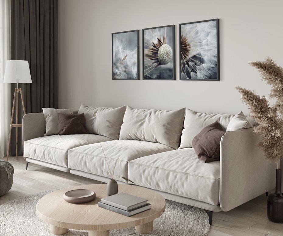 Zestaw obrazy w ramie 40x50 galeria - Dmuchawce, makro, natura, kwiaty - rama czarna