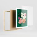Plakat w ramie 40x50 - Rozbijające Echa - abstrakcyjne kwiaty, zielone tło - rama drewno