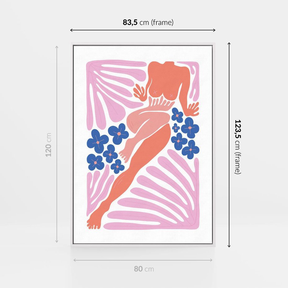 Obraz w ramie 80x120 - Opowieść Ognistych Rytów - nowoczesny kobiecy akt, graficzne kształty - rama biała