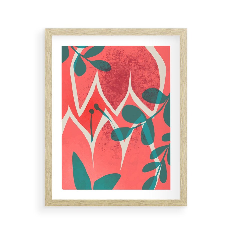 Plakat w ramie 40x50 - Migotliwe Kształty Plam - nowoczesny plakat, abstrakcyjne kwiaty - rama drewno