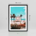 Plakat w ramie 50x70 - Plaża, Palmy i Spokój Miami - budka ratownika, plaża Miami - rama czarna