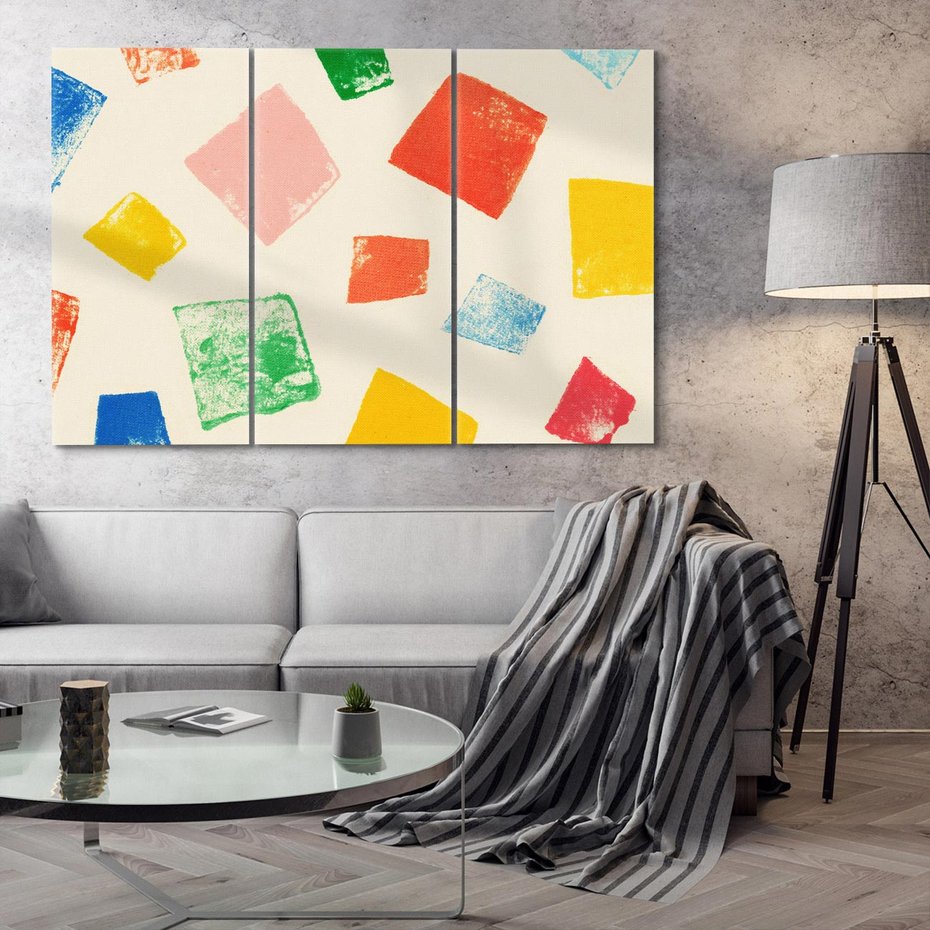 Obraz na płótnie 120x80 - Tęczowe Rytmy - kolorowe tęczowe kwadraty, wesoły kolaż