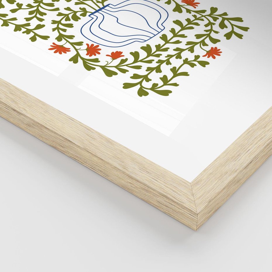 Plakat w ramie 40x50 - Wewnętrzne Fale - kwiaty w wazonie, minimalizm - rama drewno