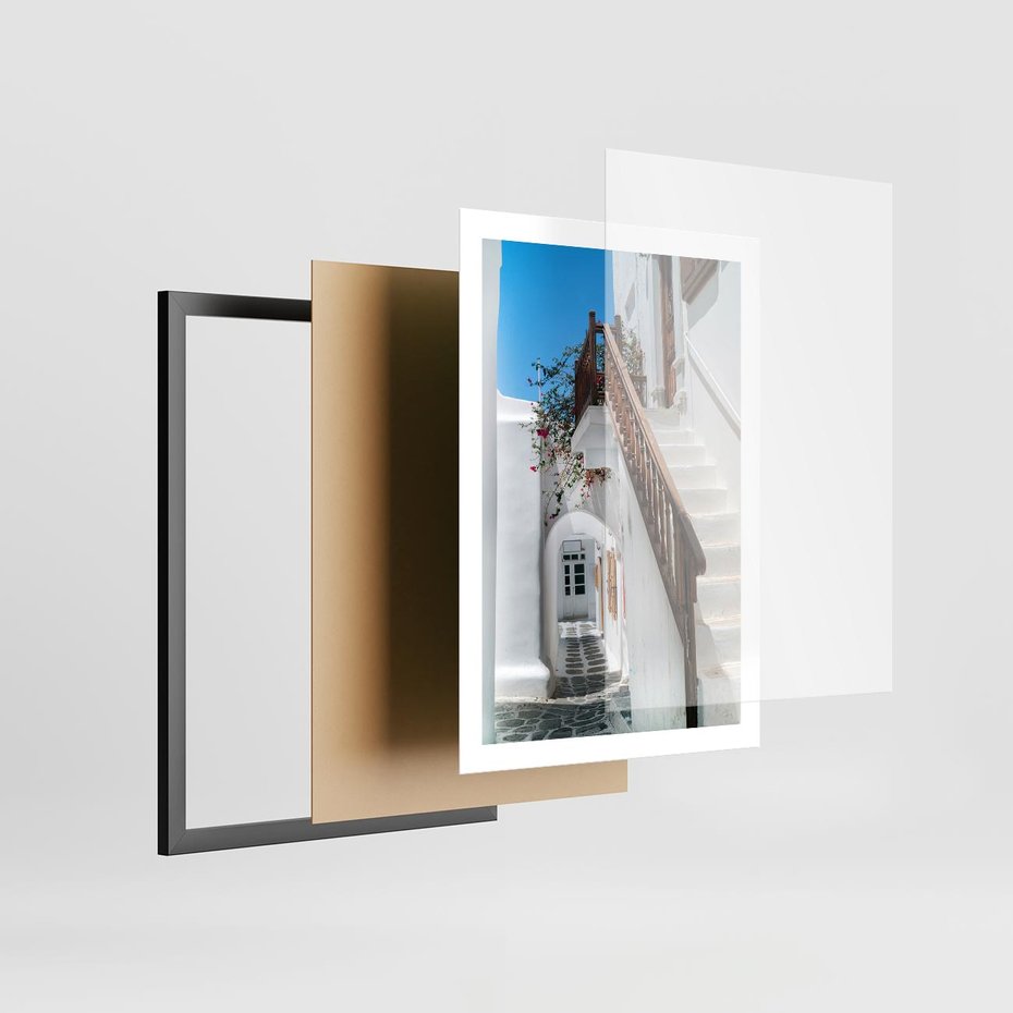 Plakat w ramie 50x70 - Schody Uliczką W dół - schody, uliczka - rama czarna