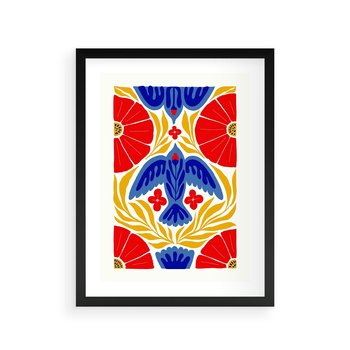 Plakat w ramie 40x50 - Eklektyczny Majestat - wyrazista grafika, mocne kolory czerwień niebieski żółty - rama czarna