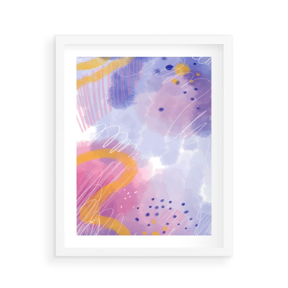 Plakat w ramie 40x50 - Migotliwe Wnętrza Kształtów - abstrakcyjny plakat, pastelowe kolory - rama biała