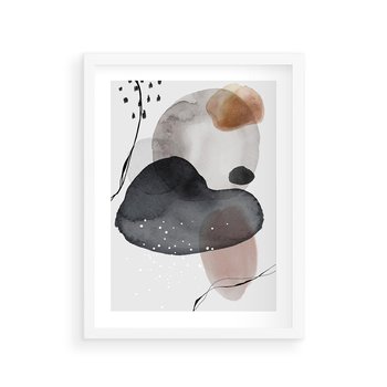 Plakat w ramie 30x40 - Impresje Harmonii - abstrakcyjne plamy akwarelowe, czarny szkic - rama biała