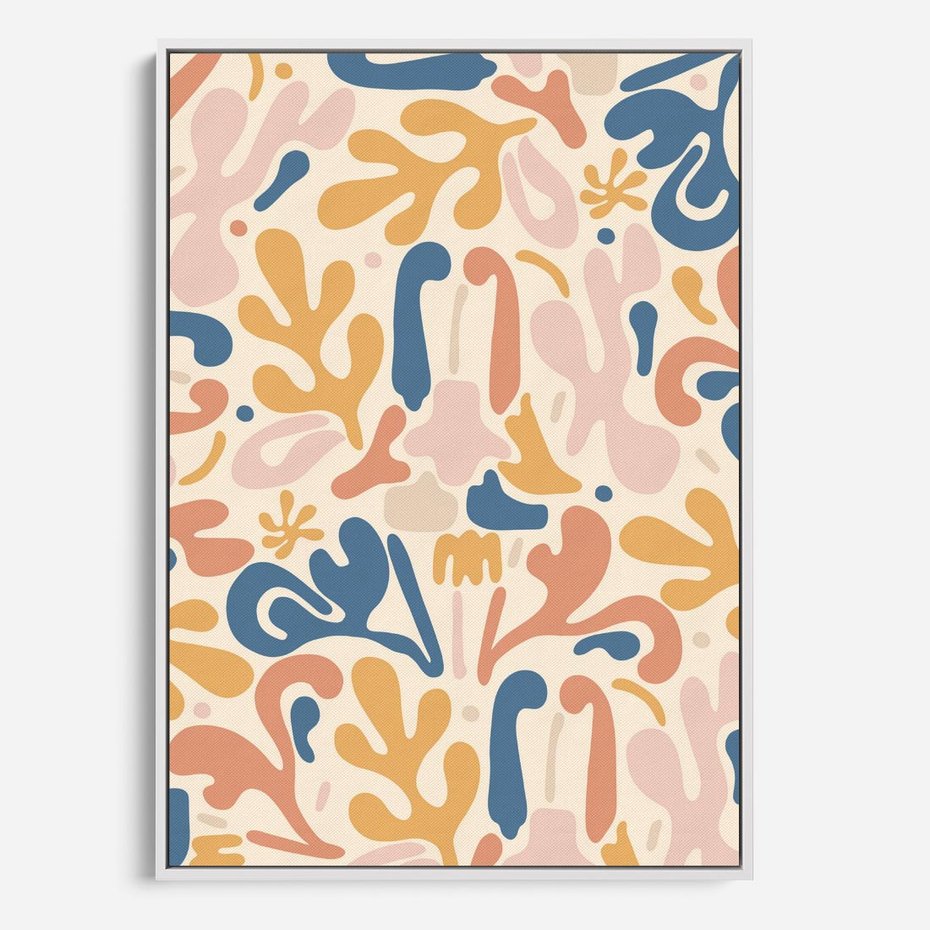 Obraz w ramie 80x120 - Symfonia Radosnych Barw - abstrakcyjne pastelowe formy, nowoczesna grafika w stylu boho - rama biała