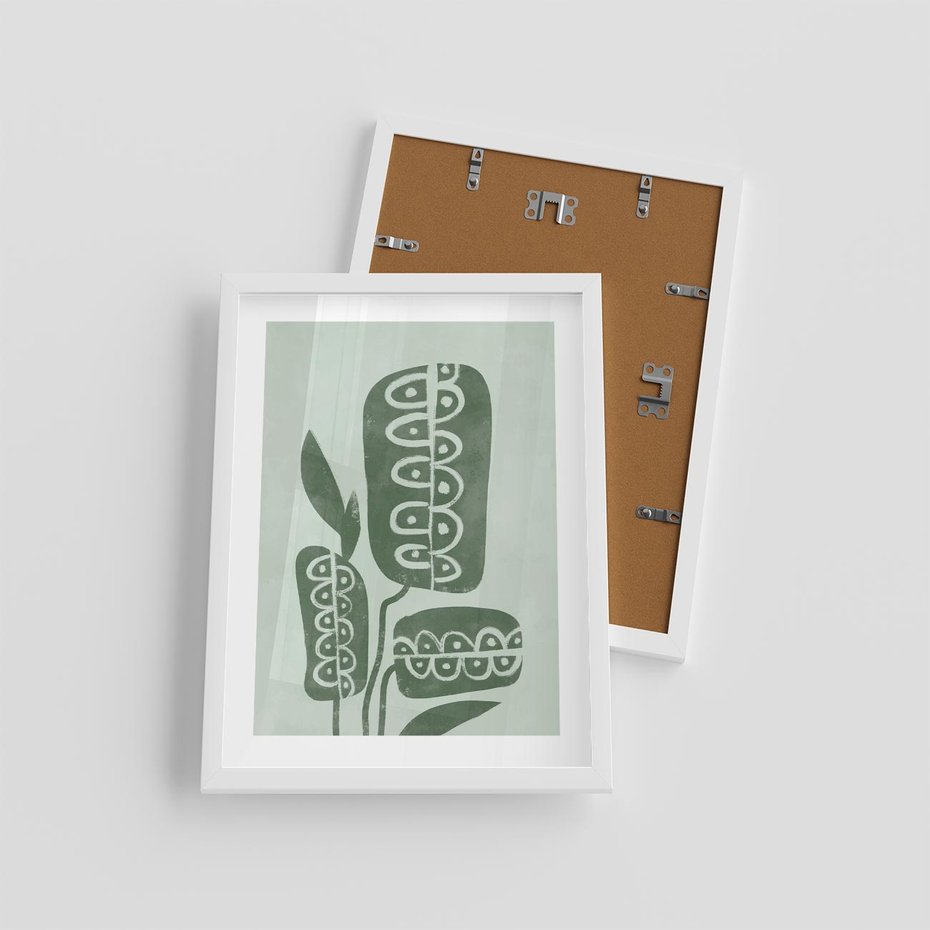 Plakat w ramie 30x40 - Nurtująca Zieleń - abstrakcyjny zielony motyw, skandynawski design - rama biała