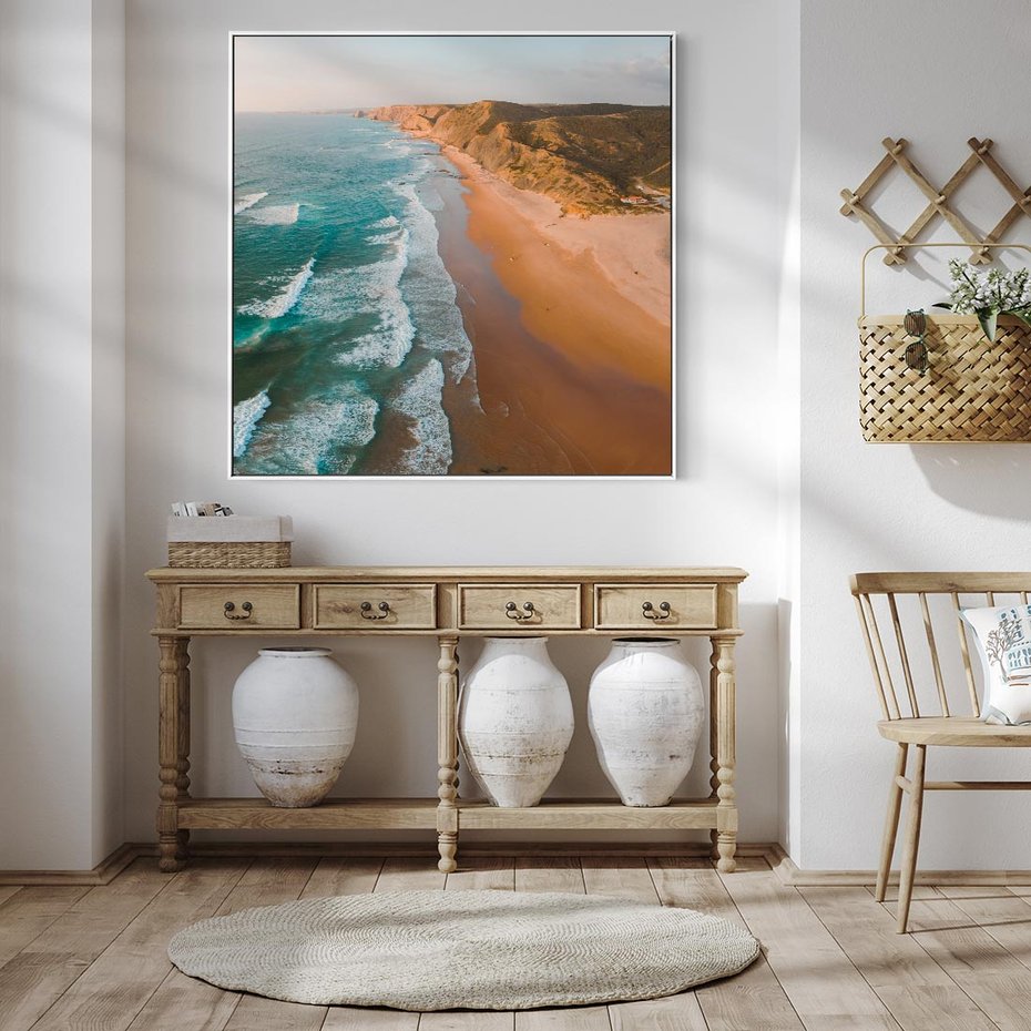 Obraz w ramie 80x80 - Z Lotu Ptaka - fotografia, plaża - rama biała