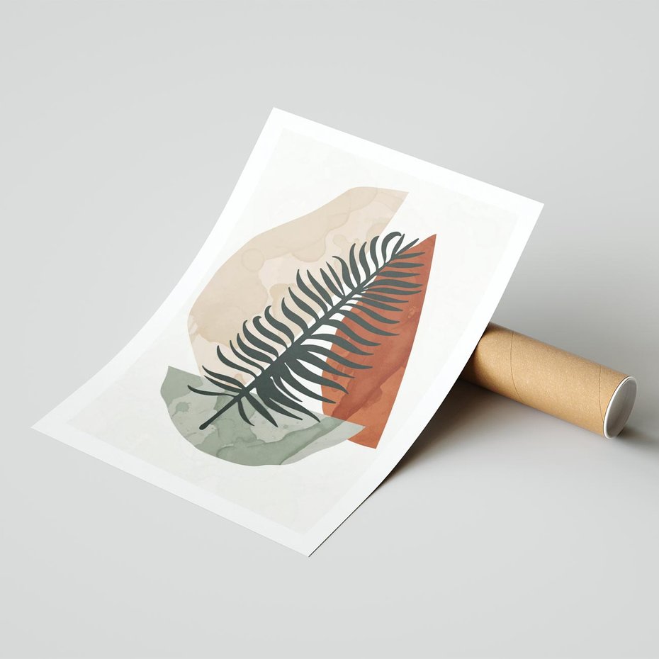 Plakat bez ramy 21x30 - Czarna Palma w Brązowej Abstrakcji - grafika, akwarela