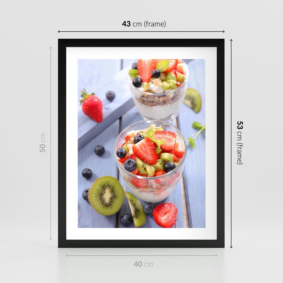 Plakat w ramie 40x50 - Świeżość i Zdrowie - sałatka, owoce - rama czarna