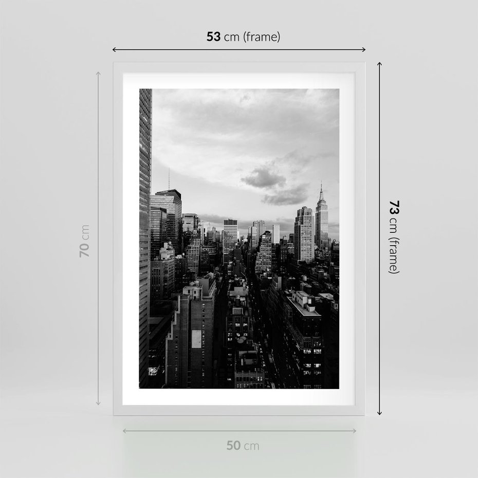 Plakat w ramie 50x70 - Wibracje Miejskiego Życia - miasto, wieżowce - rama biała