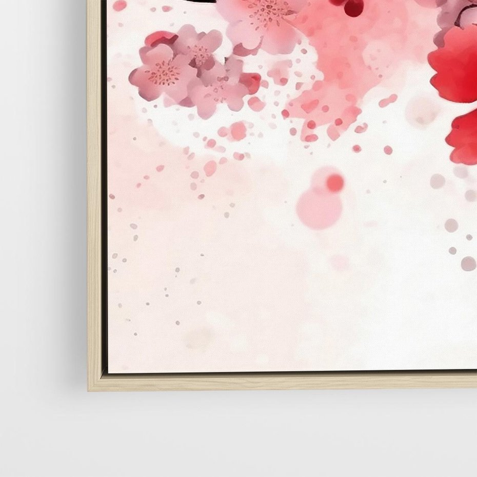 Obraz w ramie 80x80 - Szept Kwitnącej Wiśni - japoński parasol, liście - rama drewno