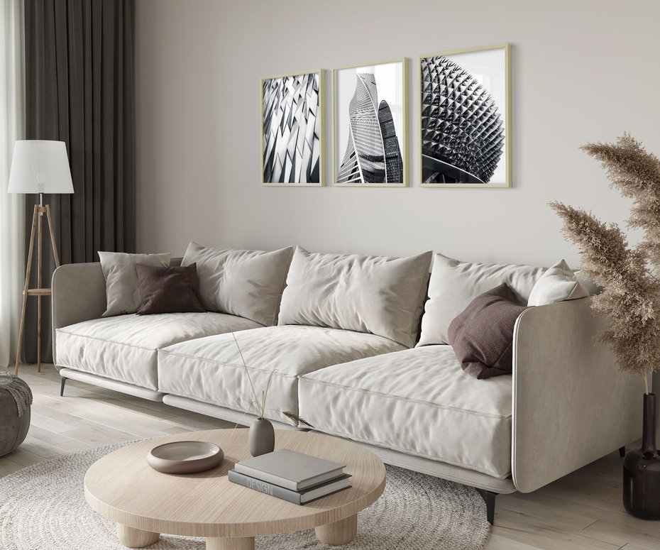 Zestaw obrazy w ramie 30x40 galeria - Nowoczesna, architektura, black, white - rama drewno