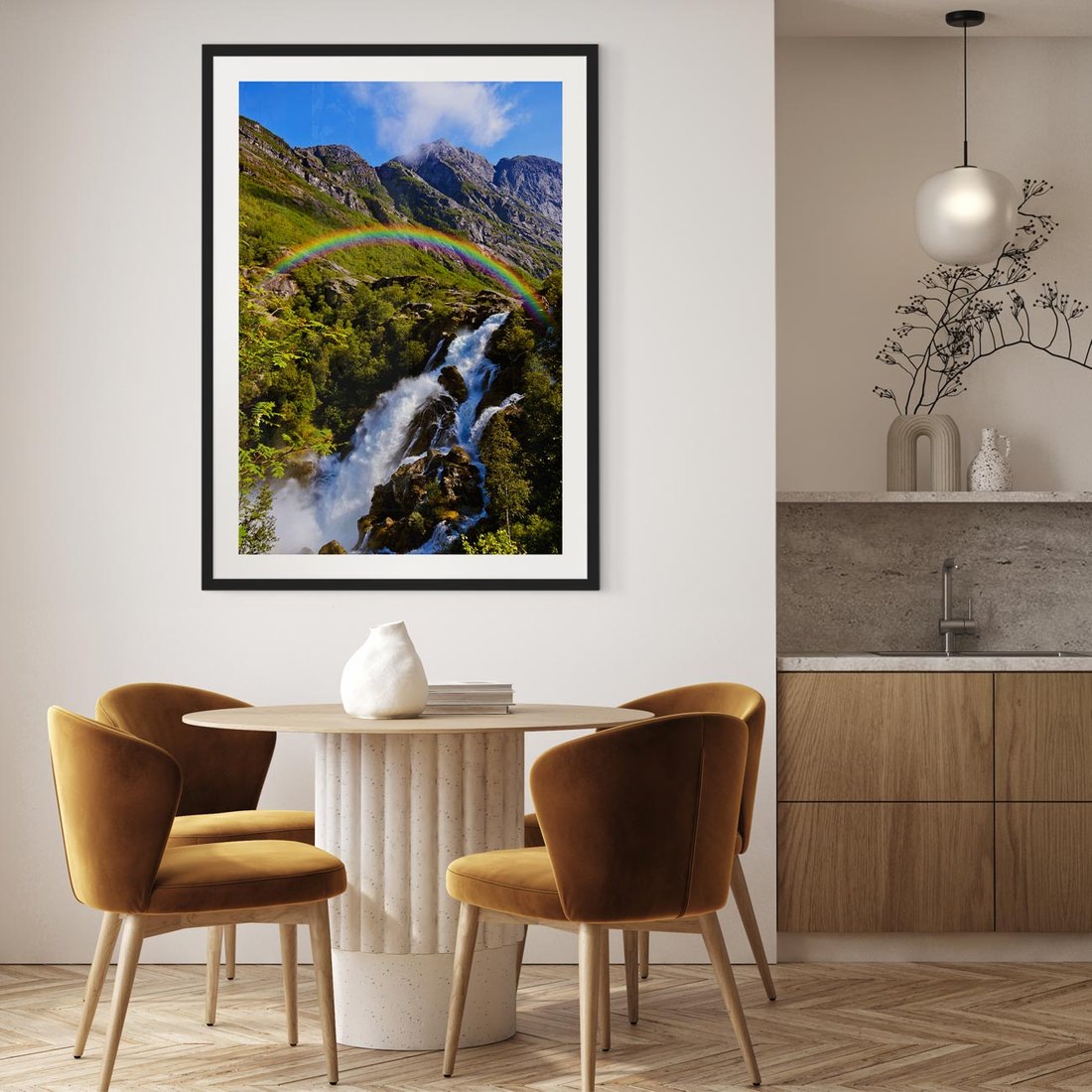 Plakat w ramie 50x70 - Tęczowe góry - harmonia kolorów - tęcza, góry - rama czarna
