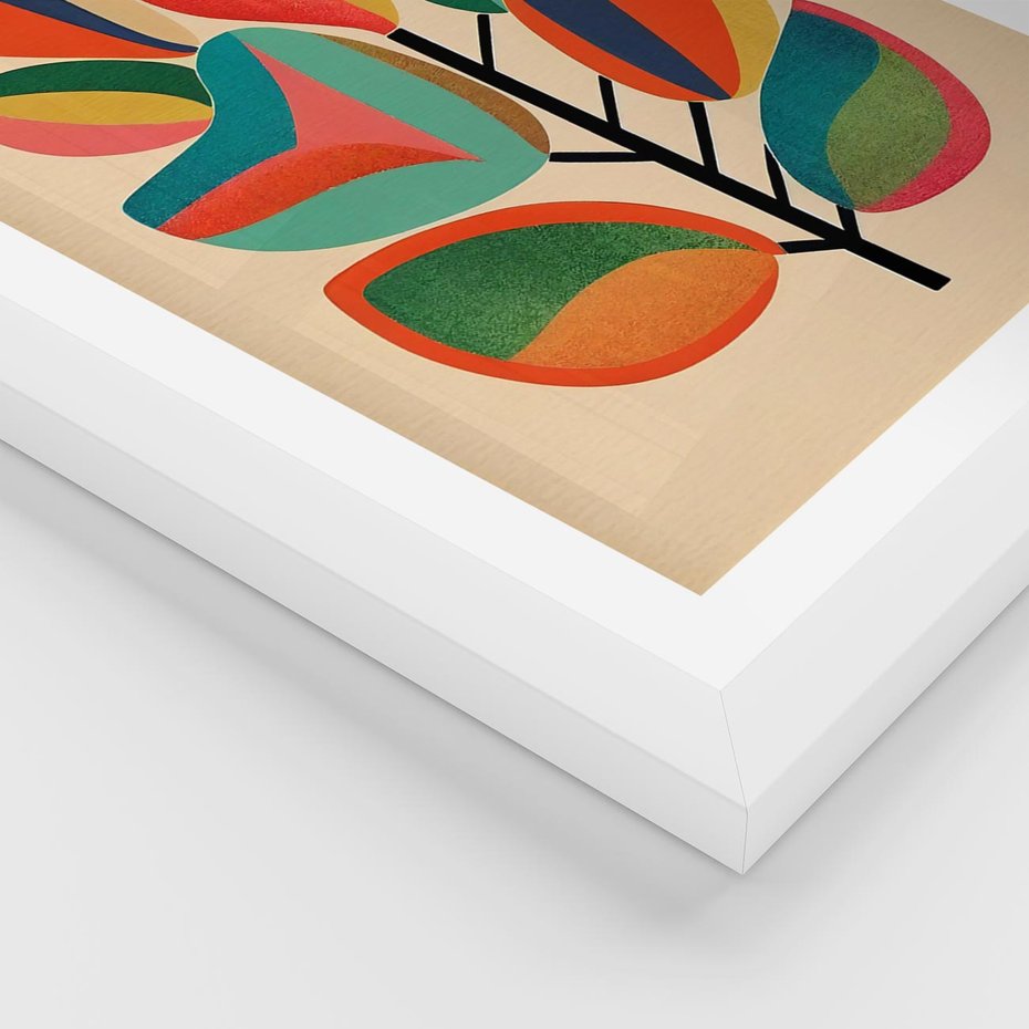 Plakat w ramie 30x40 - Wnętrza Kształtów - abstrakcyjny kolorowy tęczowy obraz, inspiracje roślinne - rama biała