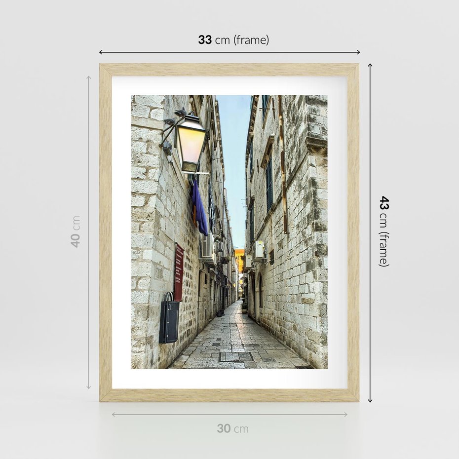 Plakat w ramie 30x40 - Urok Włoskiej Uliczki - włoska, uliczka - rama drewno
