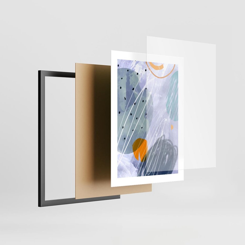 Plakat w ramie 30x40 - Pastelowe Przenikanie - abstrakcyjny plakat do młodzieżowego pokoju, granaty fiolety - rama czarna