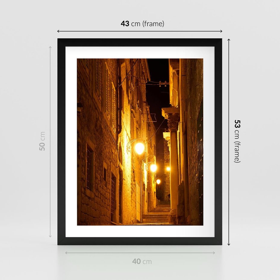 Plakat w ramie 40x50 - Miasto Pod Gwieździstym Niebem - uliczka, perspektywa - rama czarna