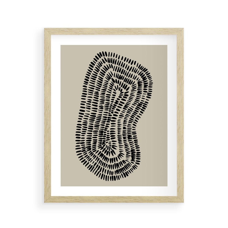 Plakat w ramie 40x50 - Nowoczesne Odbicia Wnętrza - boho plakat, czarne kropki kreski - rama drewno