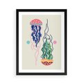 Plakat w ramie 50x70 - Morskie Pulsacje - nowoczesny optymistyczny plakat, kolorowe meduzy - rama czarna