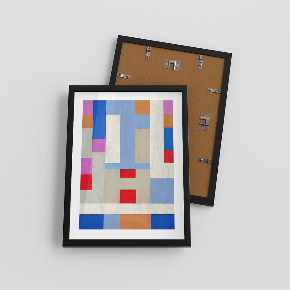 Plakat w ramie 30x40 - Bezczasowe Przenikanie Kształtów - abstrakcyjne geometryczne kształty, olejny obraz - rama czarna