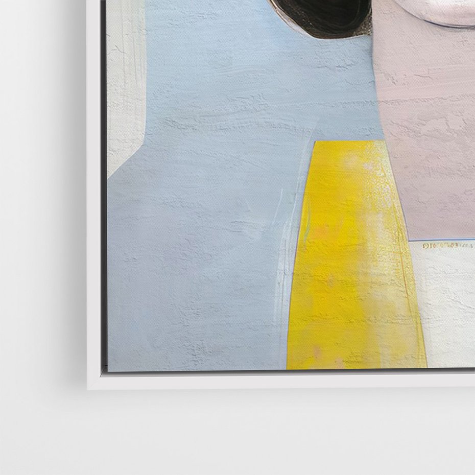 Obraz w ramie 80x120 - Kolorowe Granice Form - abstrakcyjny obraz olejny, portret twarzy kobiety - rama biała