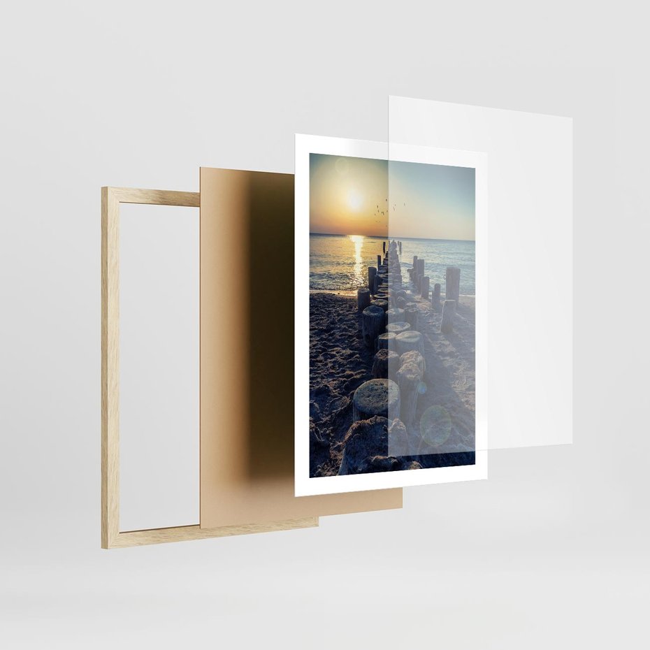 Plakat w ramie 50x70 - Zachód Słońca nad Morzem - morze, zachód - rama drewno