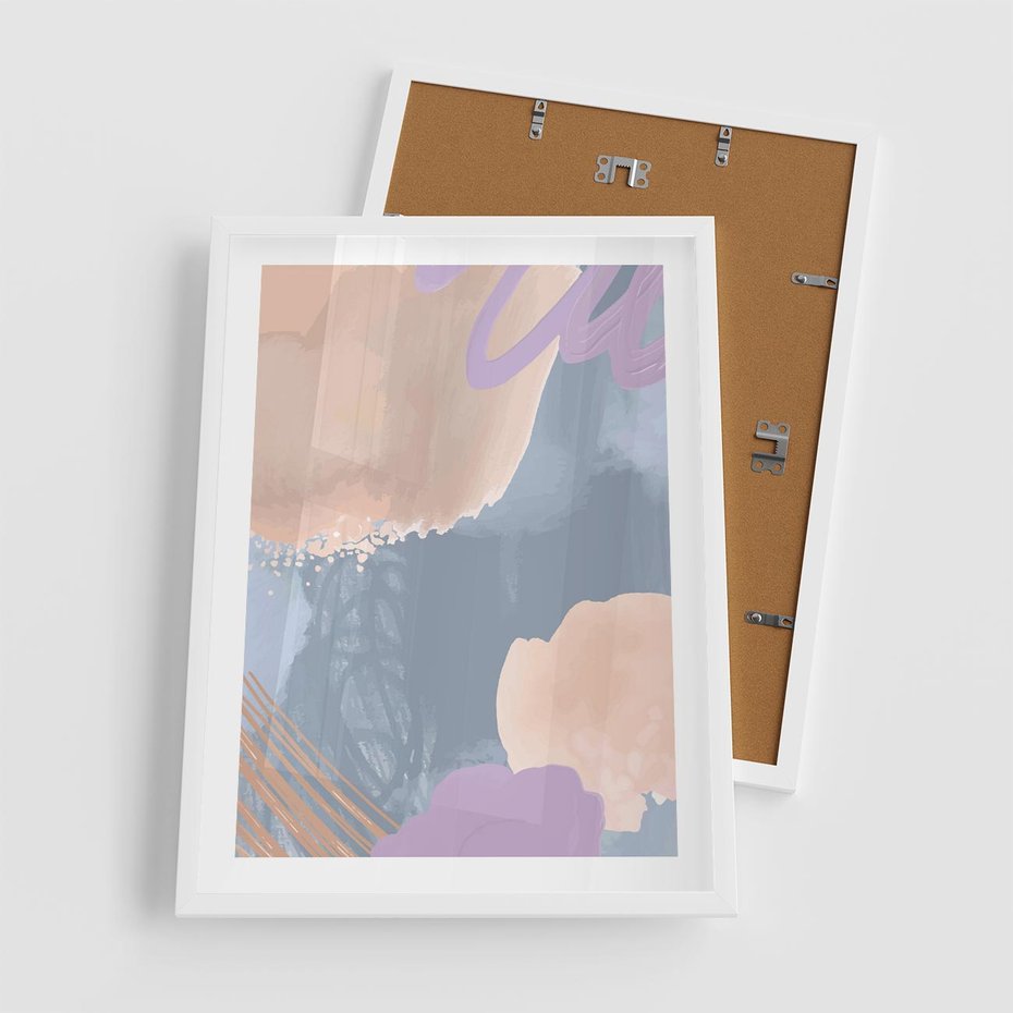 Plakat w ramie 50x70 - Rozmyte Akwarelowe Marzenia - abstrakcyjne akwarelowe plamy, pastele - rama biała