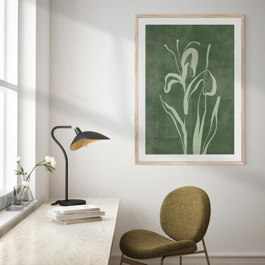 Plakat w ramie 40x50 - Zielony Oddech - zielona abstrakcja, zgaszona zieleń - rama drewno