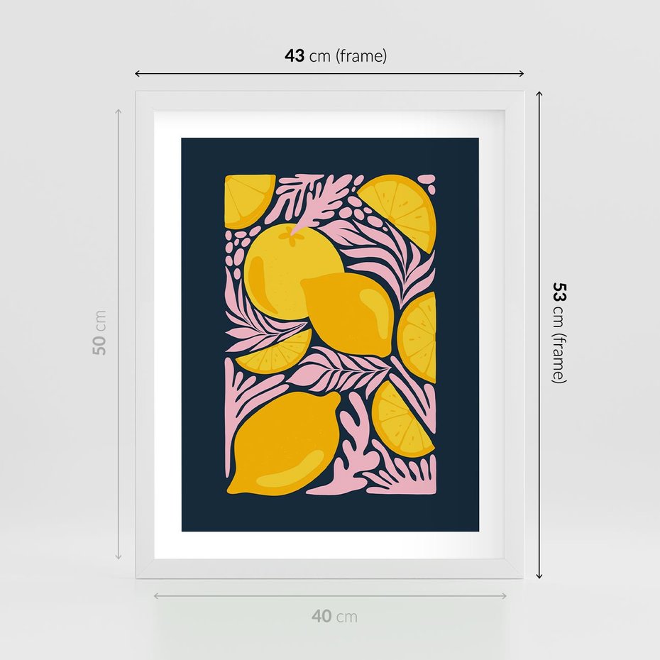 Plakat w ramie 40x50 - Kreatywne Rytmy - granatowe tło, nowoczesna kompozycja - rama biała