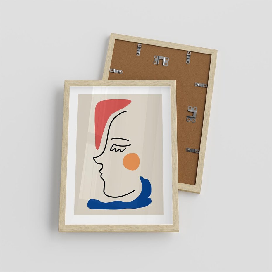 Plakat w ramie 30x40 - Impresje Kształtów - abstrakcyjny obraz, przypomina twarz - rama drewno