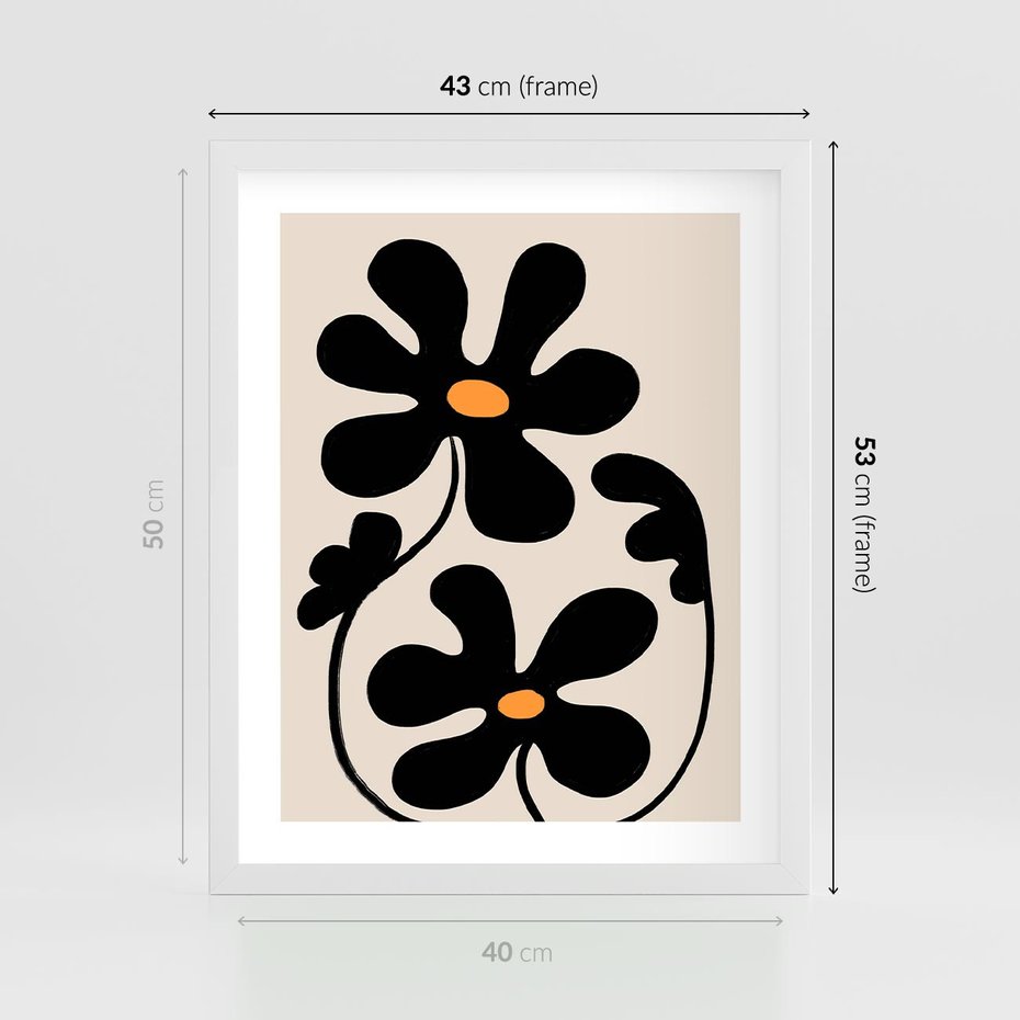 Plakat w ramie 40x50 - Wyjątkowość Boho - minimalistyczny abstrakcyjny obraz, prymitywne kwiaty - rama biała